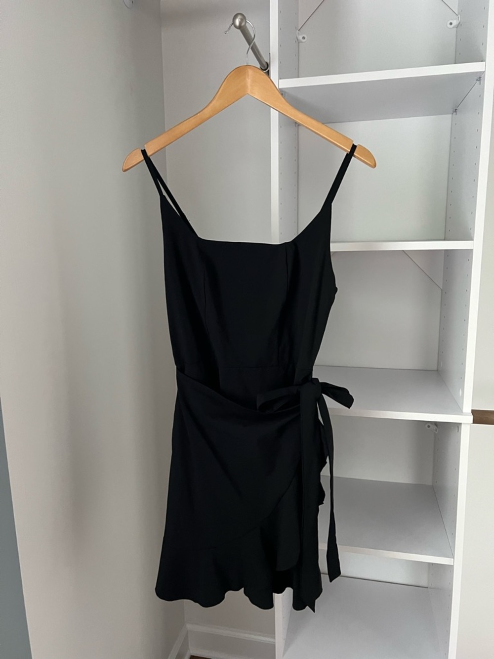 Classic Black Spaghetti-Strap Wrap Dress